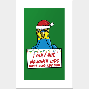 Only Bite Naughty Kids Male Yellow Faced Blue Budgie Posters and Art